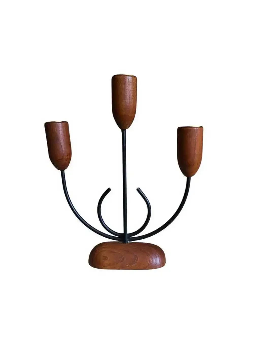 Mid Century Teak Candelabra Japan, Danish Modern Style 3 Candle